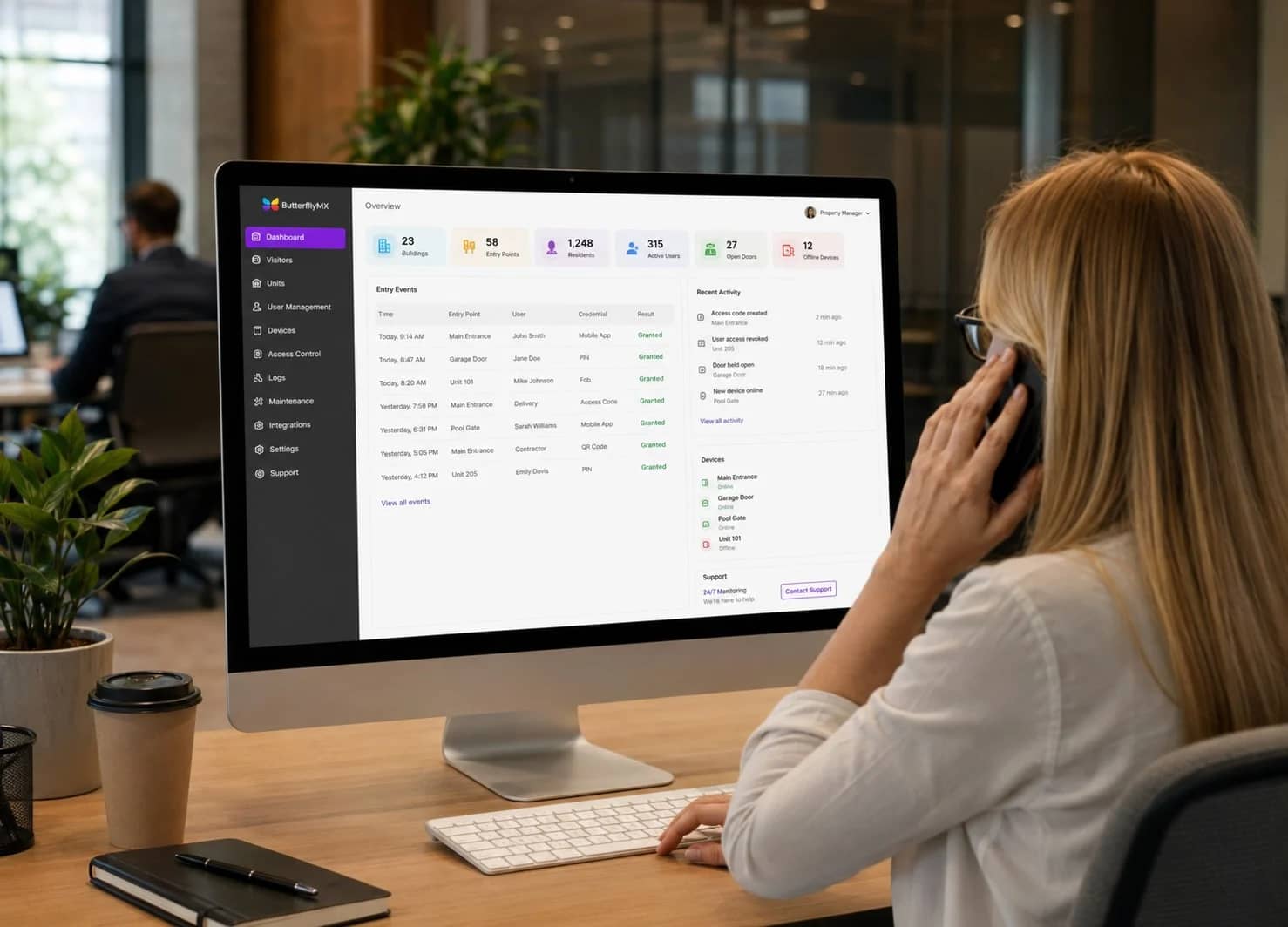 Property management workspace with multiple screens